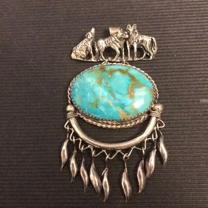 Blue stone three wolves pendant